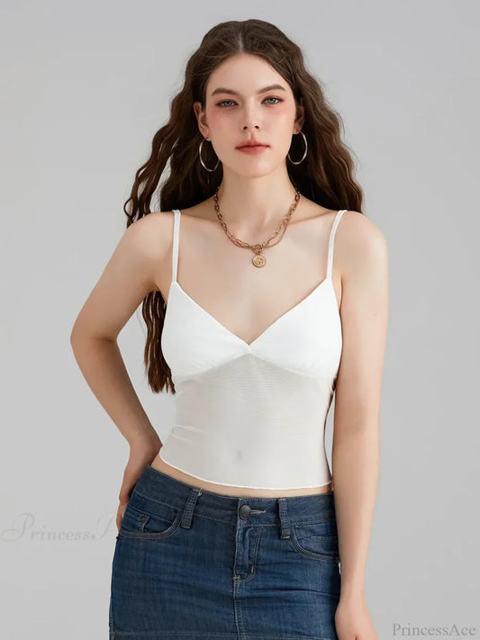 Sheer Mesh Backless Spaghetti Strap V-neck Crop Top croptop-250126