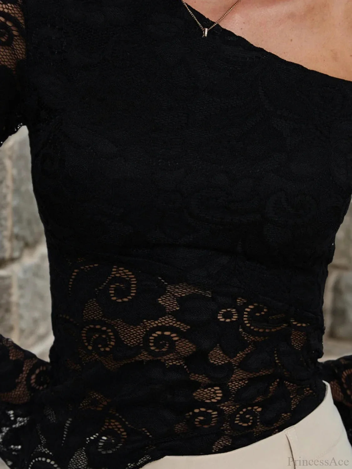 Sheer Slash Collar Knit Top