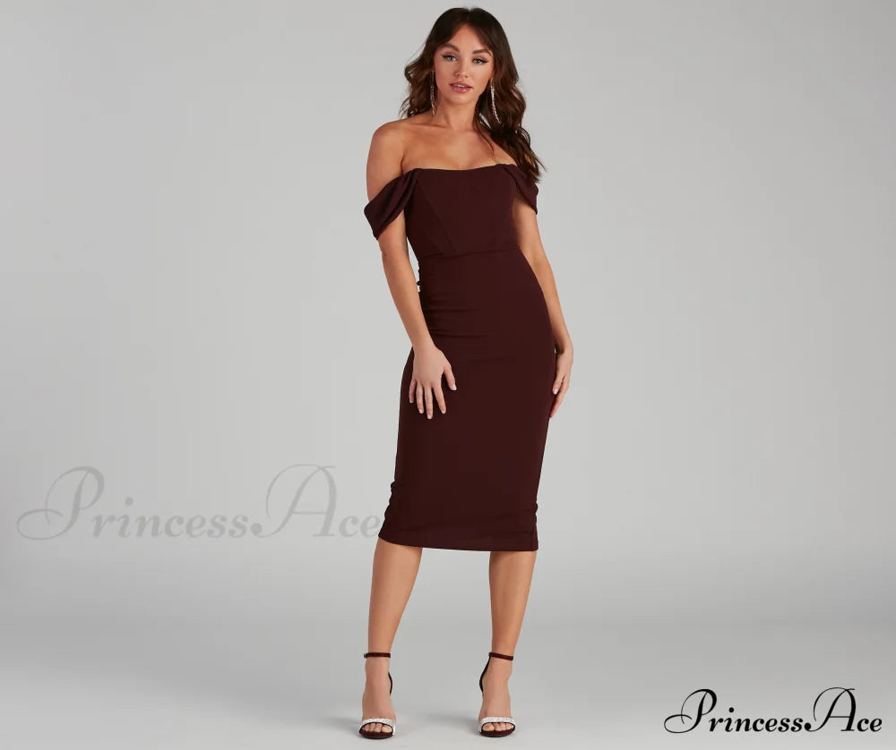 Sheila Crepe Corset Charming Midi Formal Dress Brown / L S.o. Short Dresses