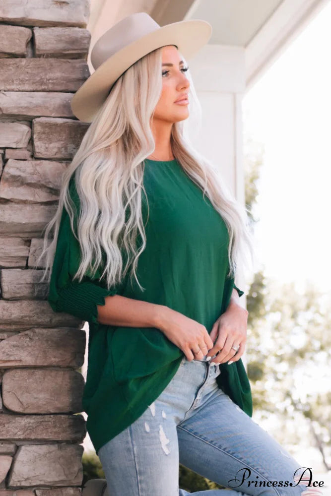 Shift Top Wrist Smocked - Green Tops