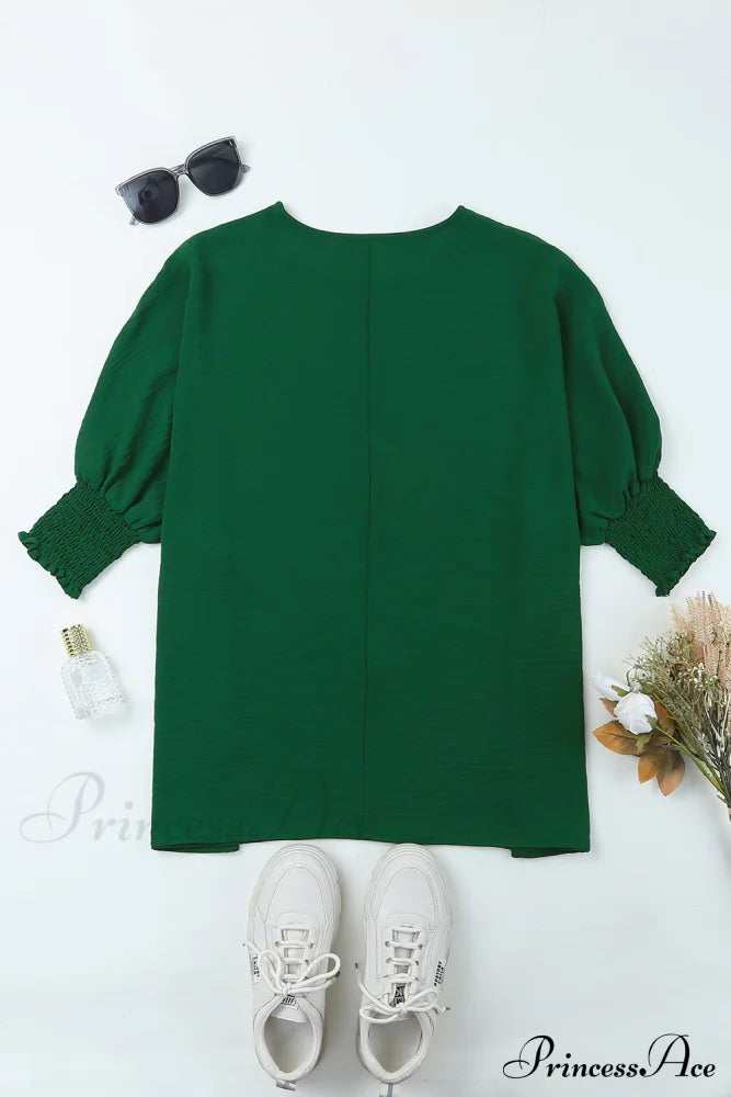 Shift Top Wrist Smocked - Green Tops