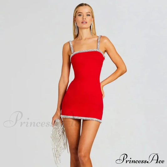 Shining Diamonds Red Strap Party Dress / Xs Partydress-241208