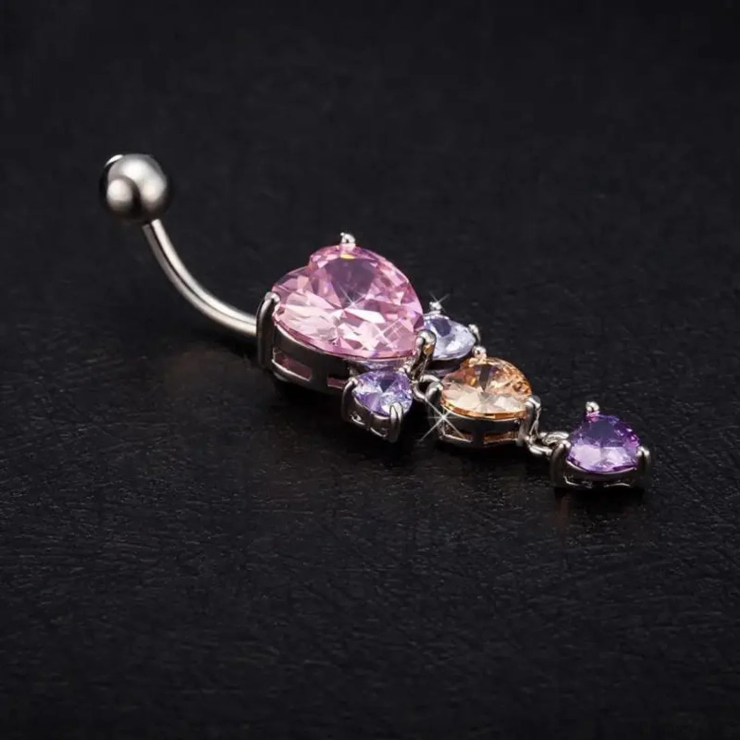 Shiny Crystal Heart Dark Belly Ring