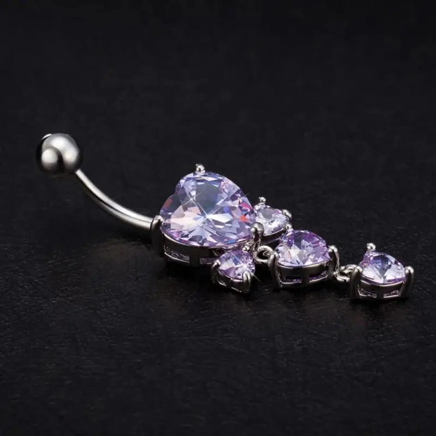 Shiny Crystal Heart Dark Belly Ring