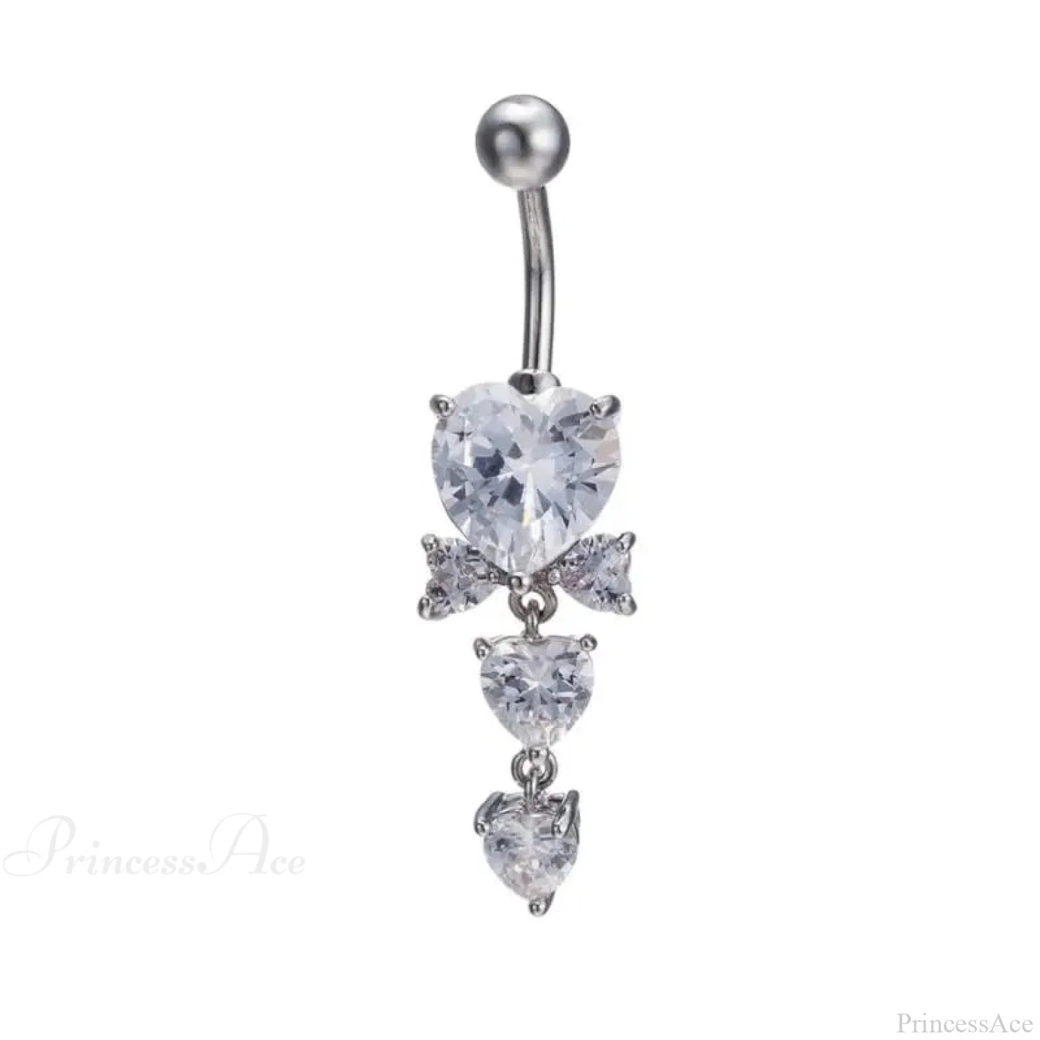 Shiny Crystal Heart Dark Belly Ring White