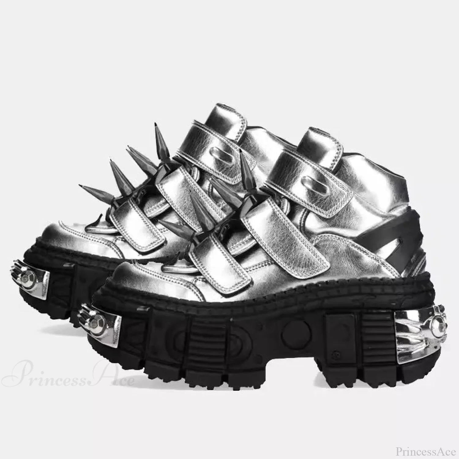 Shiny Gothic Tie-Up Elevated Sneaker Silver / 35