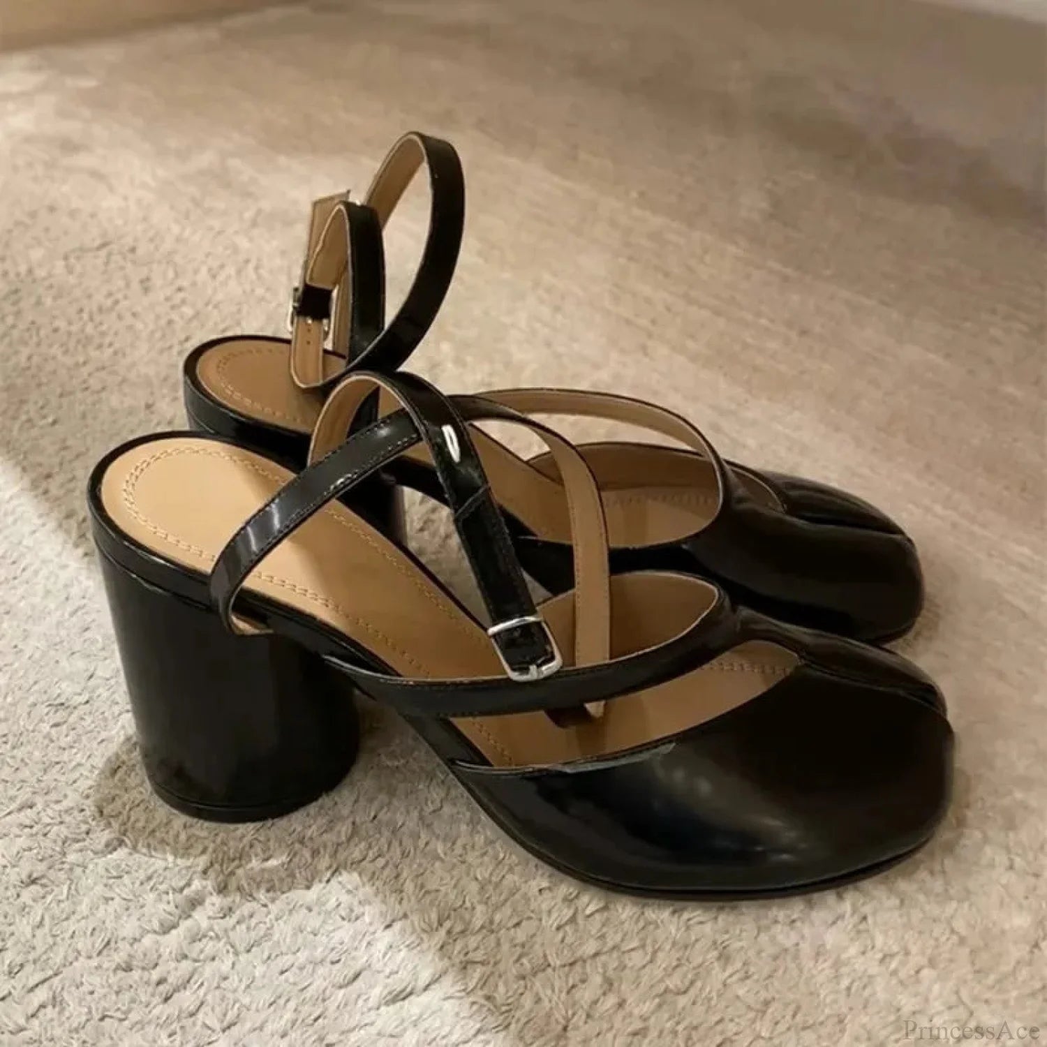 Shiny Leather Slingback Dark High Heel