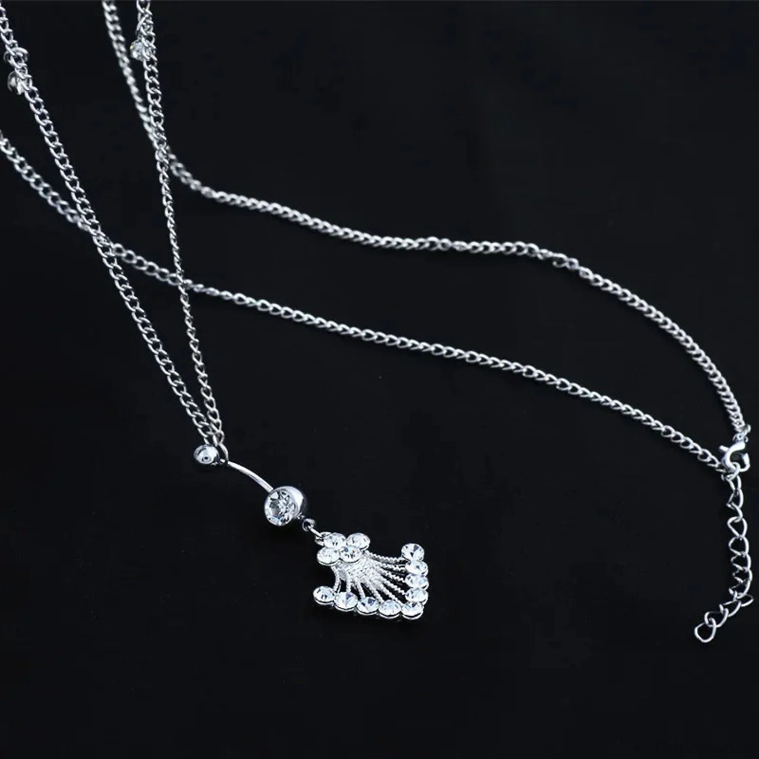 Shiny Metal Chain Dark Belly Ring sliver10