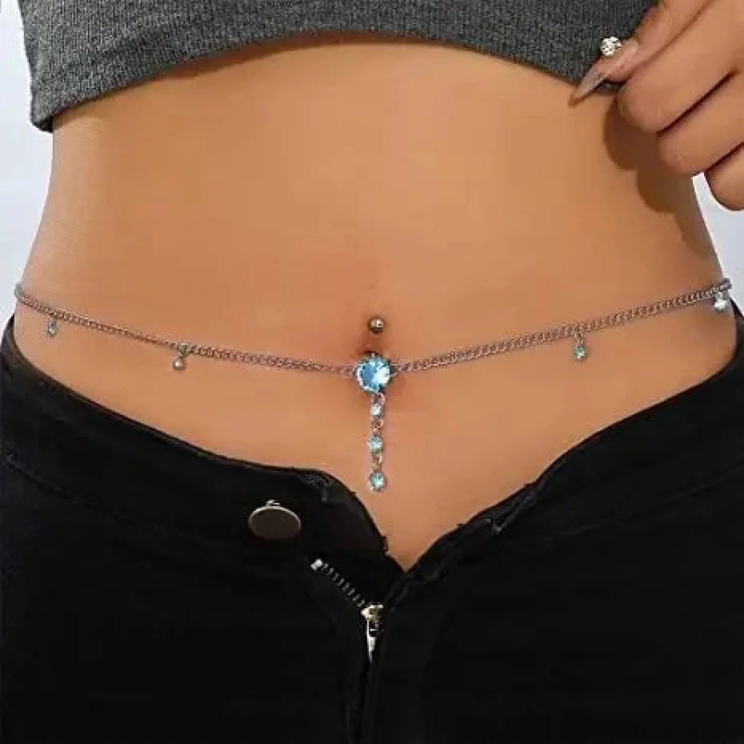 Shiny Metal Chain Dark Belly Ring sliver14
