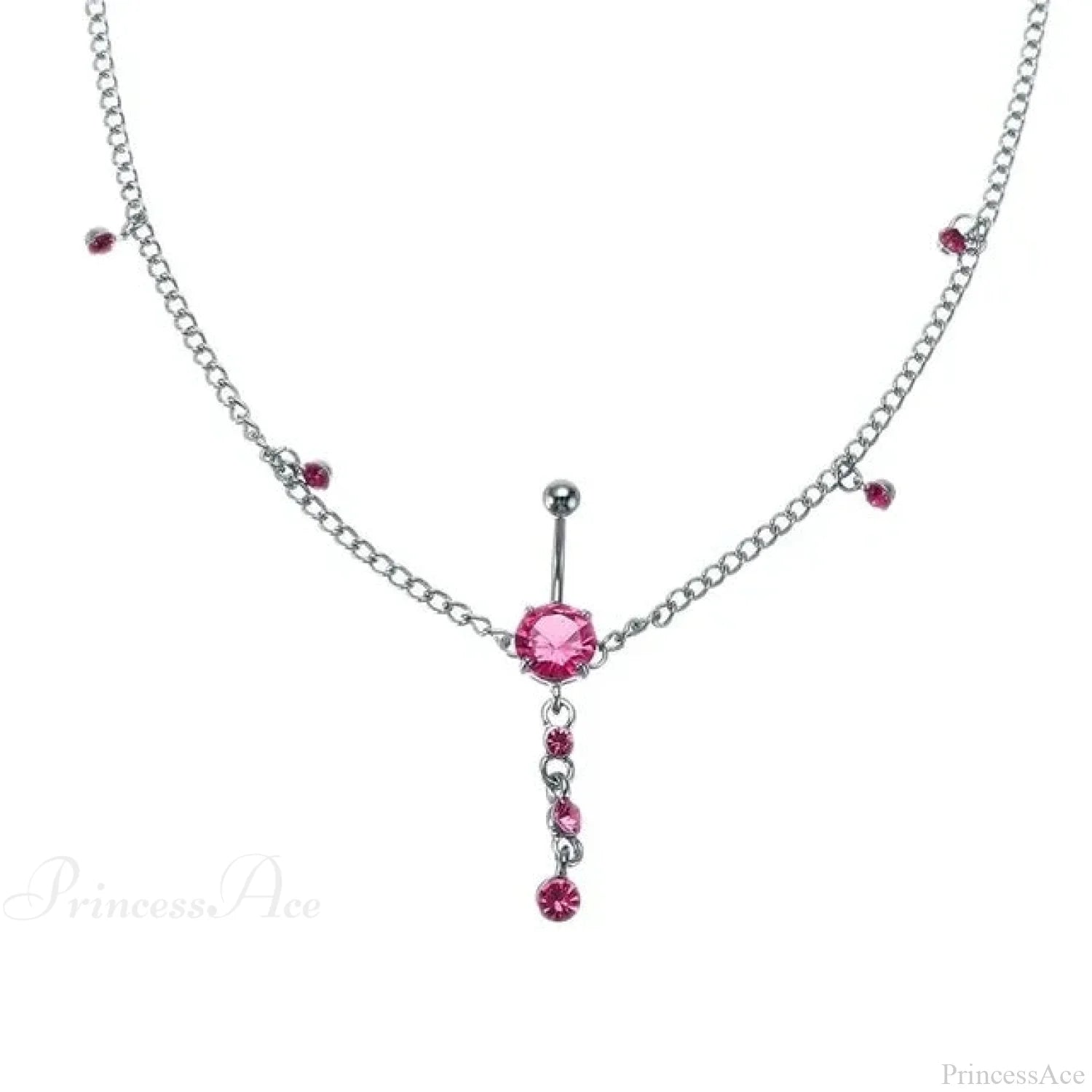 Shiny Metal Chain Dark Belly Ring sliver15