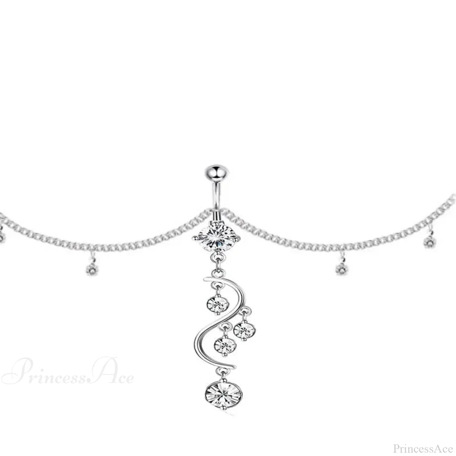 Shiny Metal Chain Dark Belly Ring sliver3