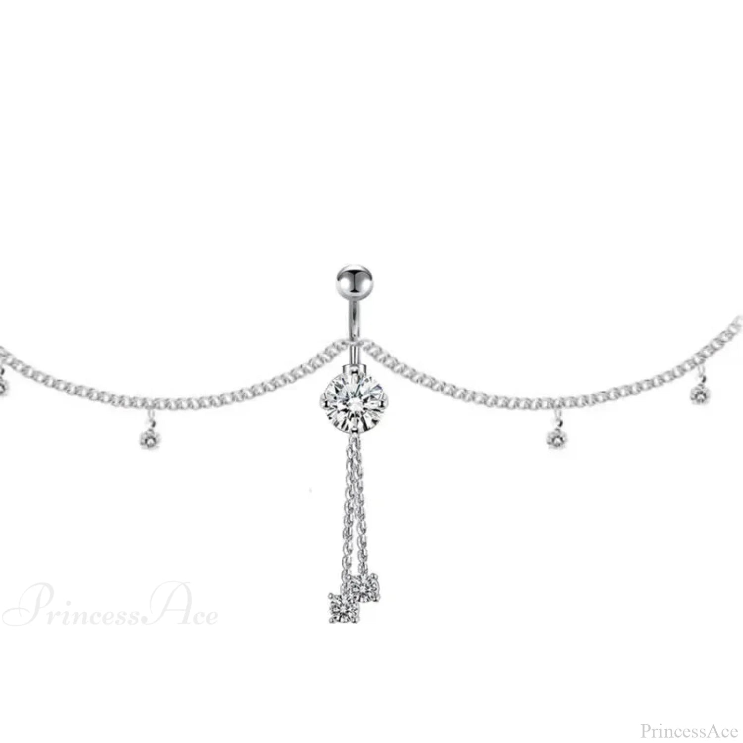 Shiny Metal Chain Dark Belly Ring sliver8