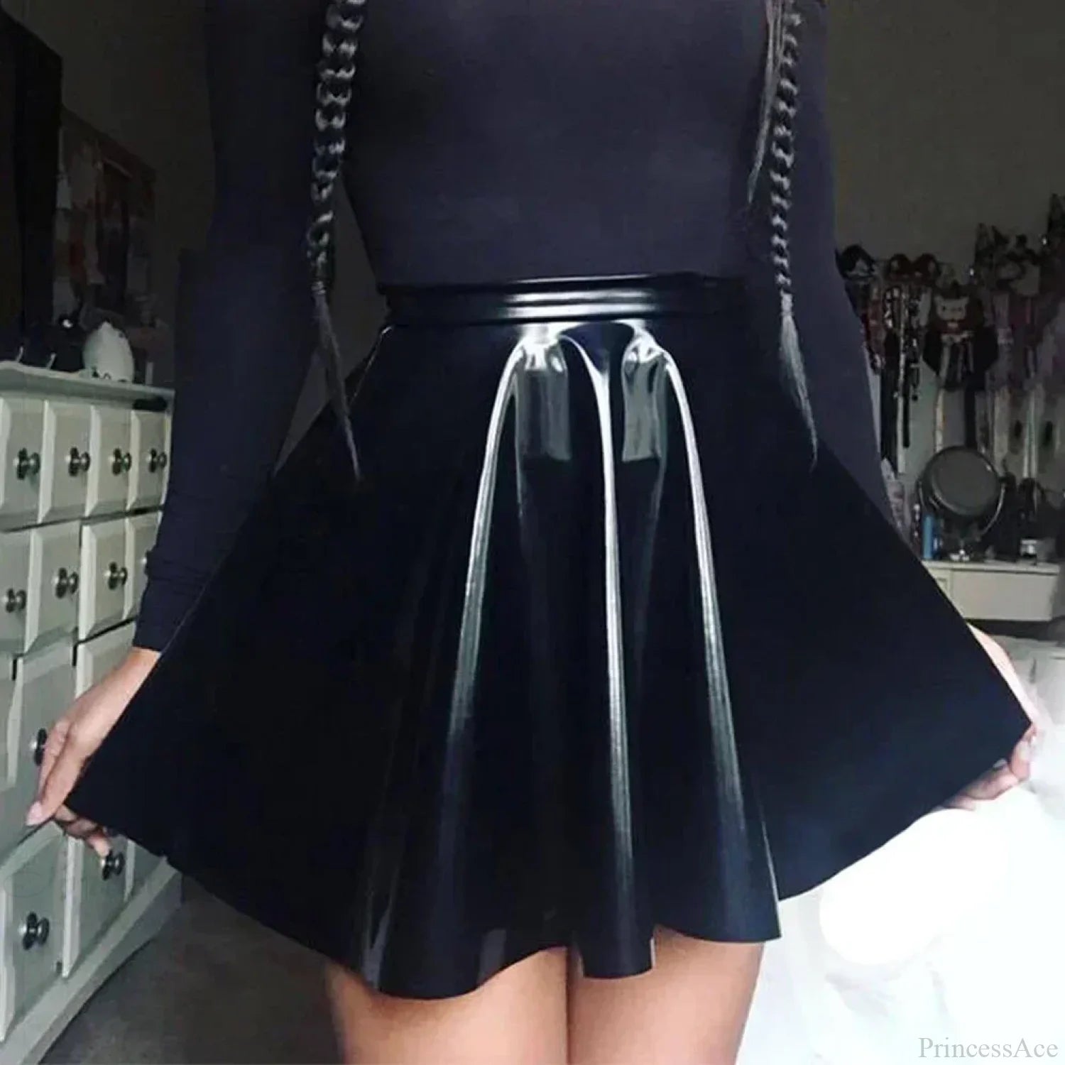 Shiny PVC Pleated Latex Mini Skirt
