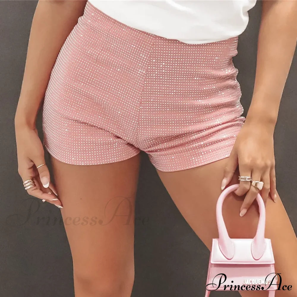 Shiny Rhinestone High Waist Summer Beach Nightclub Streetwear Casual Short