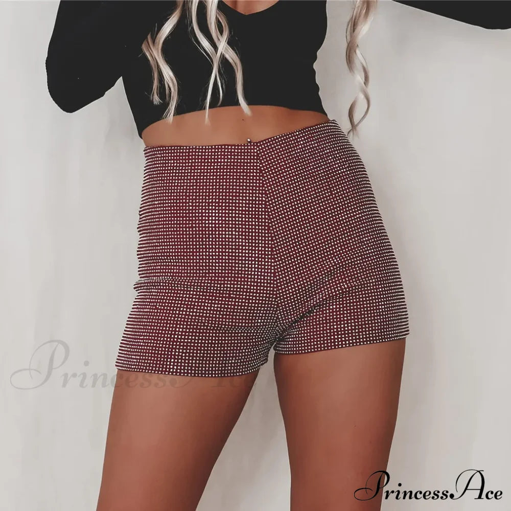 Shiny Rhinestone High Waist Summer Beach Nightclub Streetwear Casual Short