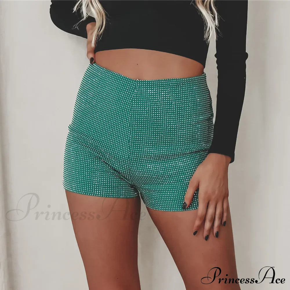 Shiny Rhinestone High Waist Summer Beach Nightclub Streetwear Casual Short