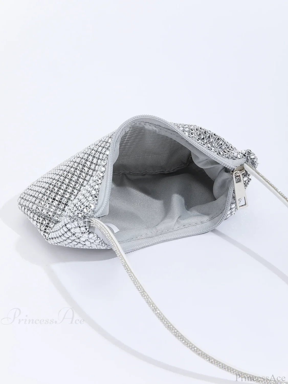 Shiny Rhinestone Zippered Solid Evening Clutch Bag Silver clutchbag-250126