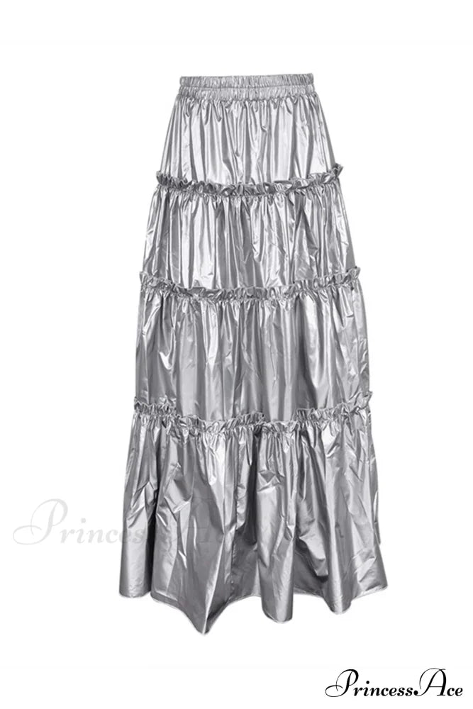 Shiny Ruched Layered Skirt Skirts