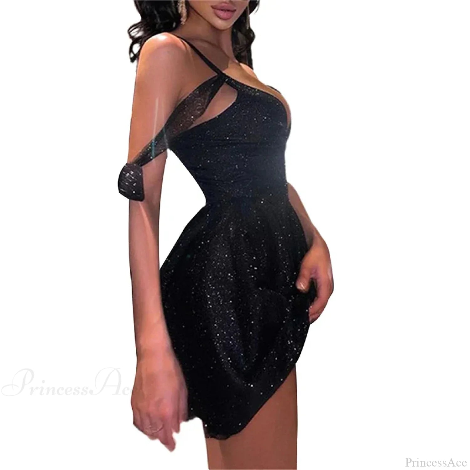 Shiny Slim Black V-Neck Party Dress Partydress-241208