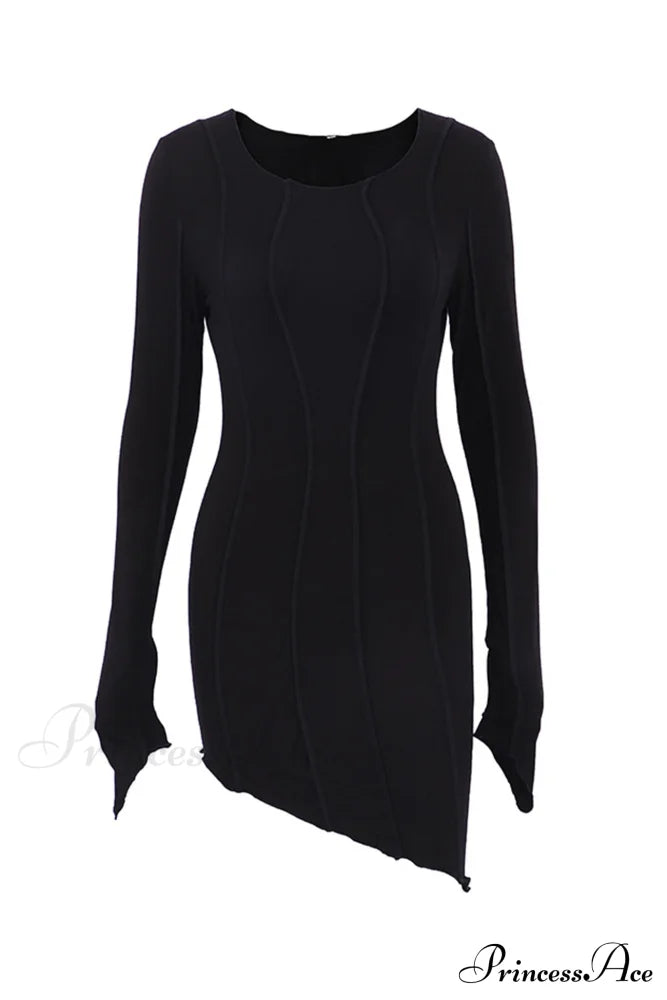 Shirred Long Sleeve Bodycon Mini Dress Dresses