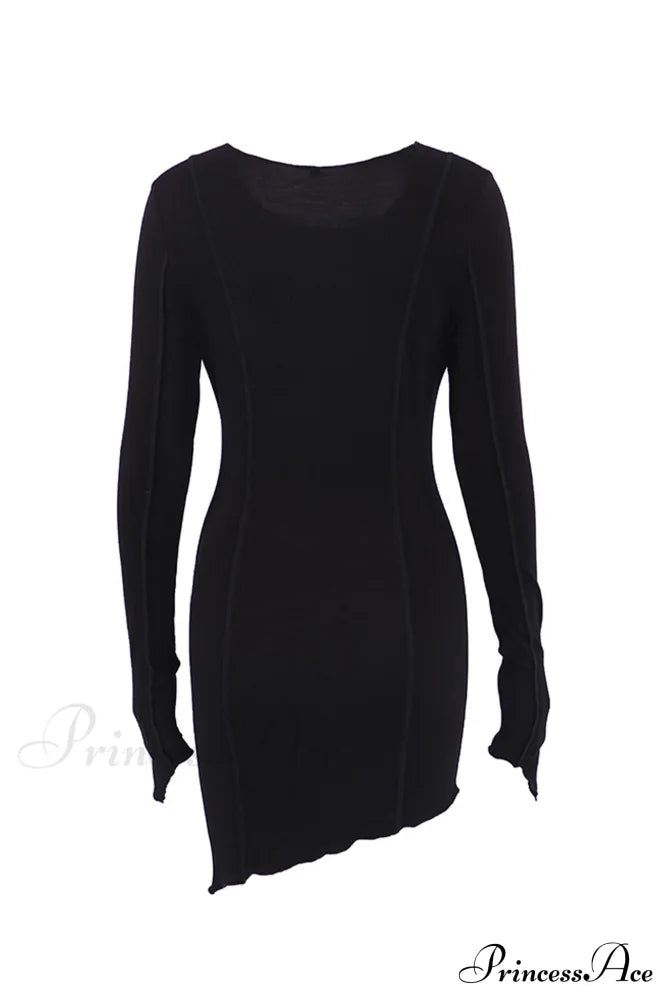 Shirred Long Sleeve Bodycon Mini Dress Dresses