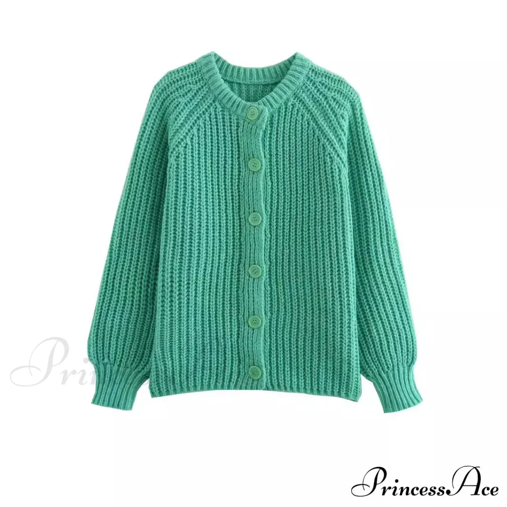 Short Cardigan With Round Neck Long Sleeve Fashionable Red Christmas Sweater Green / S Sweaters-L