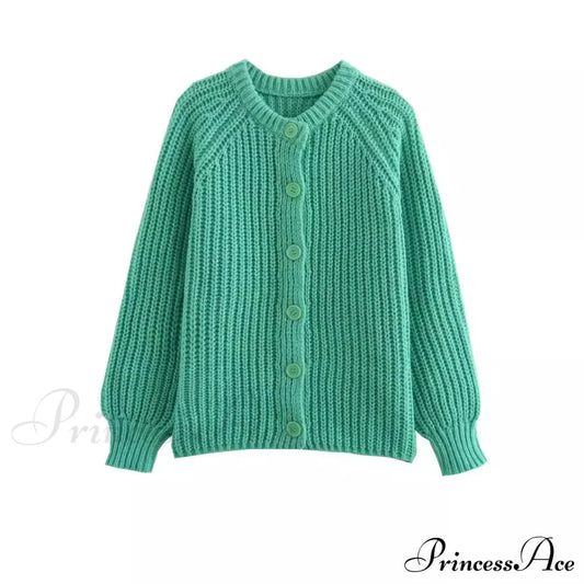 Short Cardigan With Round Neck Long Sleeve Fashionable Red Christmas Sweater Green / S Sweaters-L