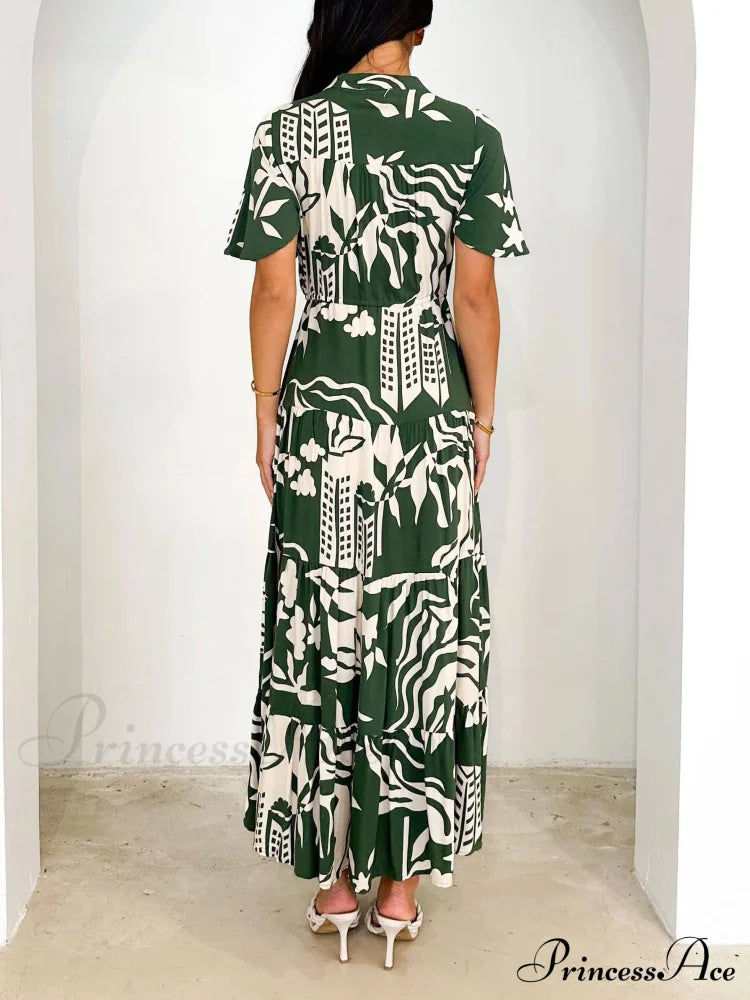 Short Sleeve Resort Charming Print Midi Dress Dresses