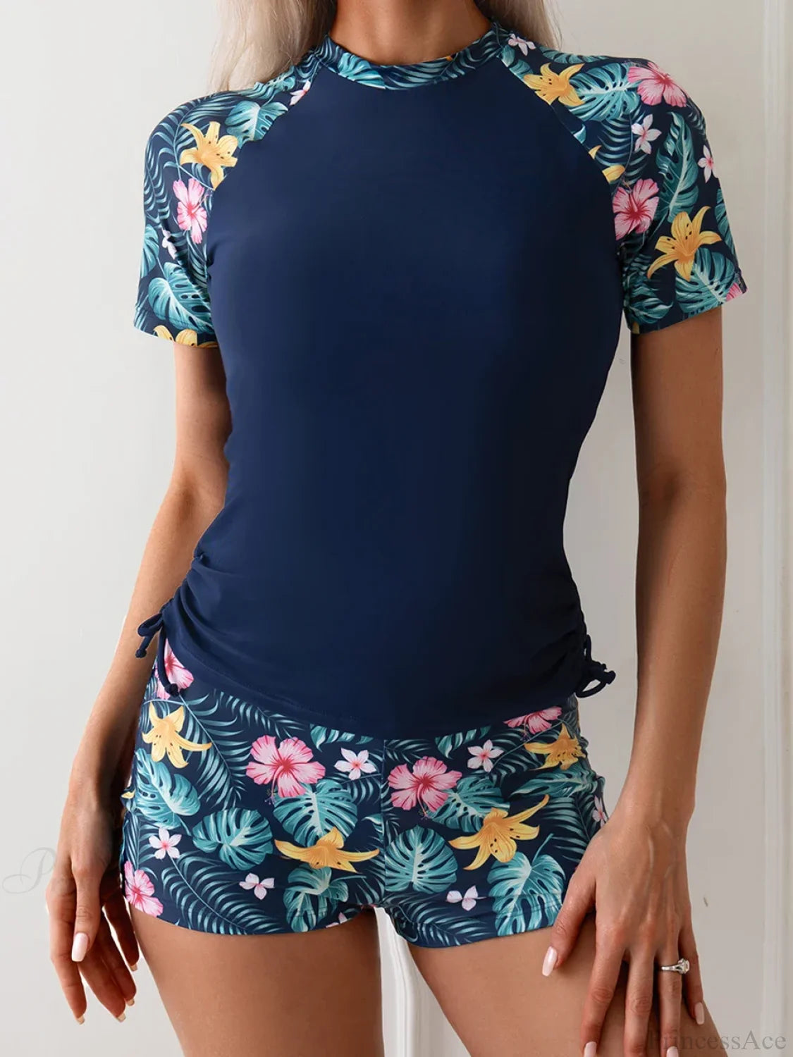 Short Sleeve Surf Suit Two Piece Set purplish Blue / S