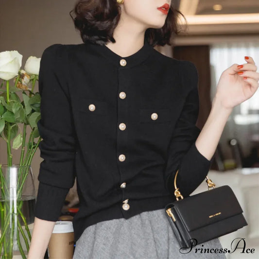 Short Slim Single Breasted Knit Cardigan Black / One Size Cardigan-241208