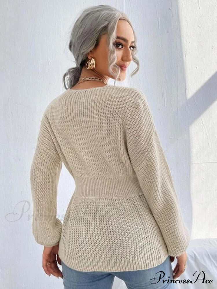 Shoulder Arm Knit Notched Dropped Top With Long Detail