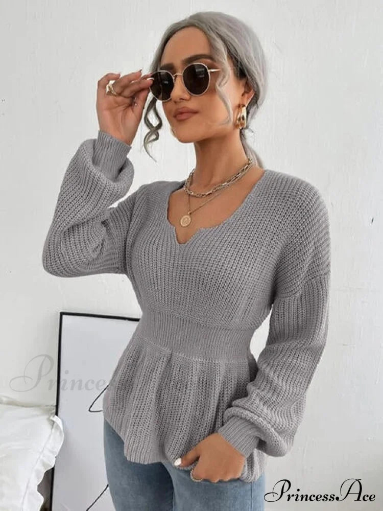 Shoulder Arm Knit Notched Dropped Top With Long Detail