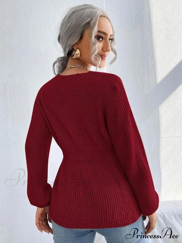 Shoulder Arm Knit Notched Dropped Top With Long Detail