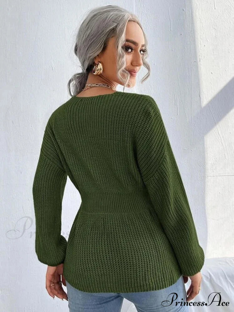 Shoulder Arm Knit Notched Dropped Top With Long Detail