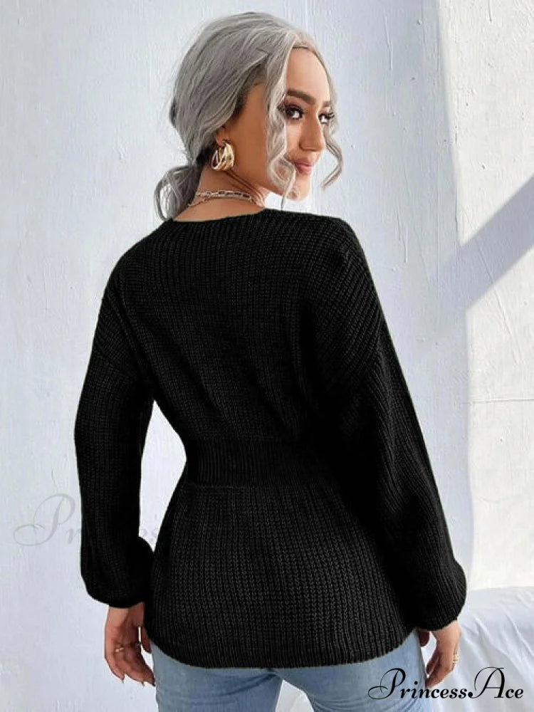 Shoulder Arm Knit Notched Dropped Top With Long Detail