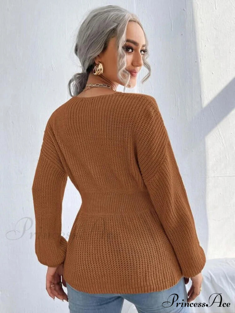 Shoulder Arm Knit Notched Dropped Top With Long Detail