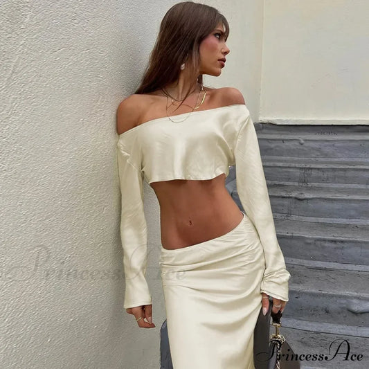 Shoulder Long Sleeve Maxi Dress Apricot / S