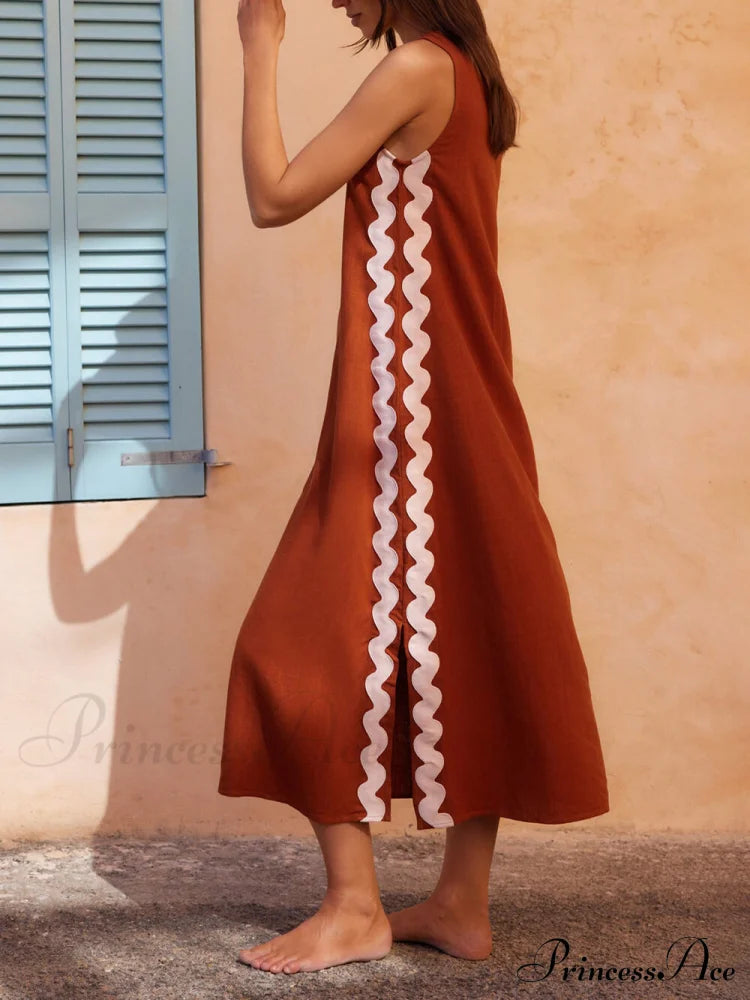 Side Wave Stripes Embellished Graceful Slit Loose Dress Dresses