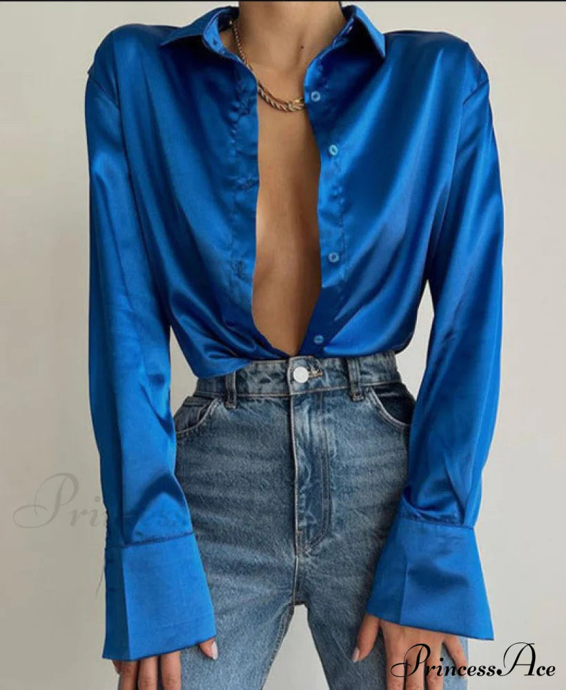 Silk Blouse By Peige Blue / S Tops & Blouses