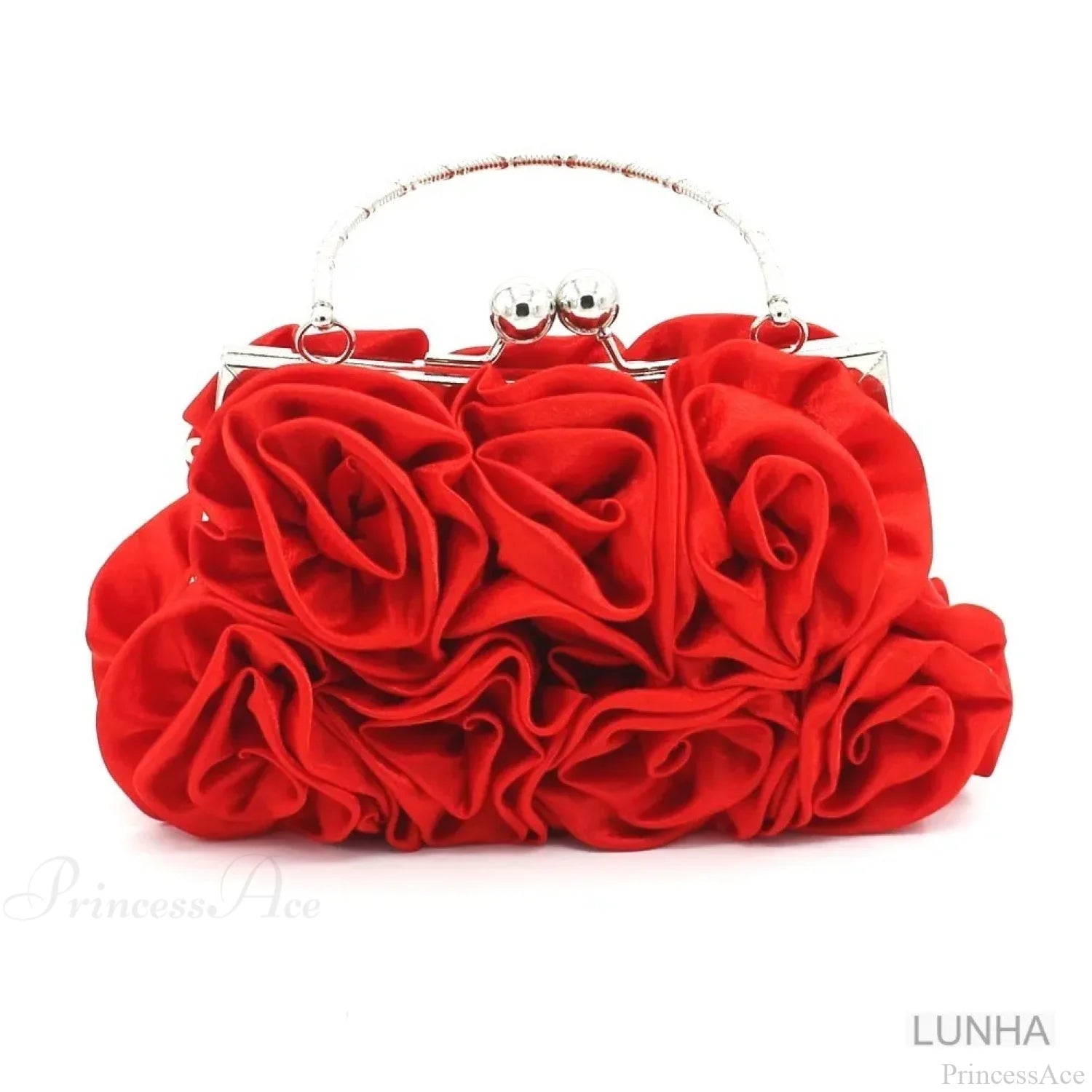 Silk Rose Flower Frame Dinner Clutch Bag Red clutchbag-250126