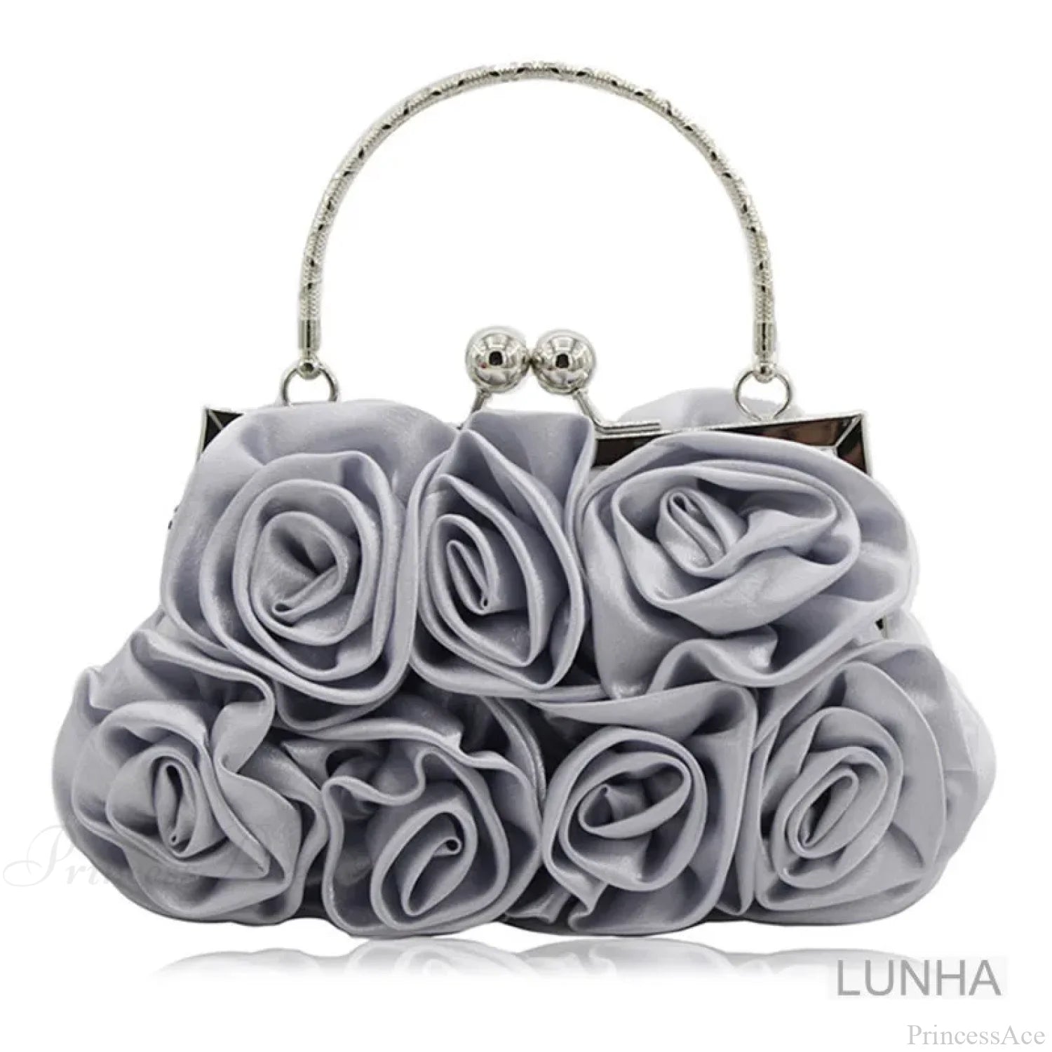 Silk Rose Flower Frame Dinner Clutch Bag Silver clutchbag-250126