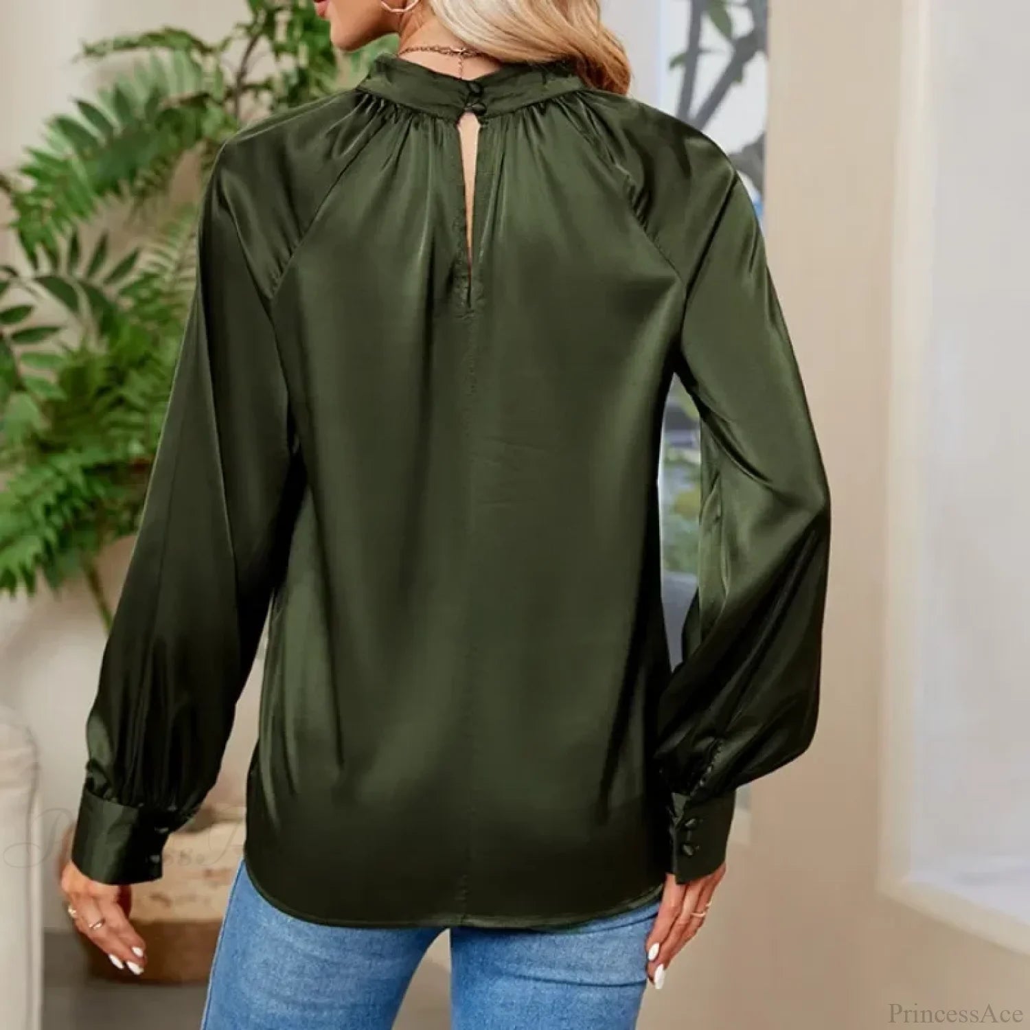 Silk Y2K White V-neck Long Sleeve Blouse blouse-250126