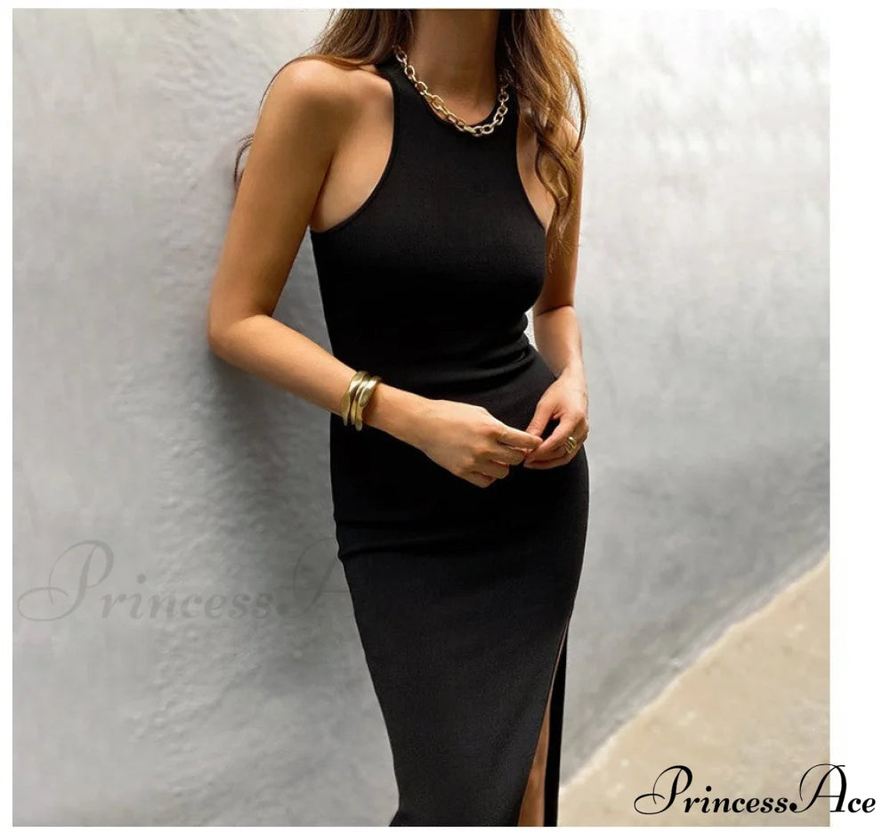 Simple And Sexy Charming High-Slit Midi Dress Casual Dresses