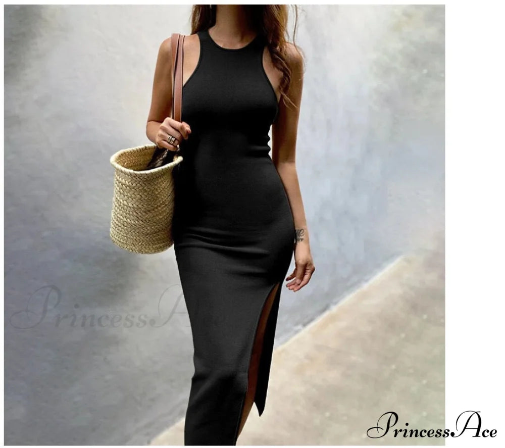 Simple And Sexy Charming High-Slit Midi Dress Casual Dresses