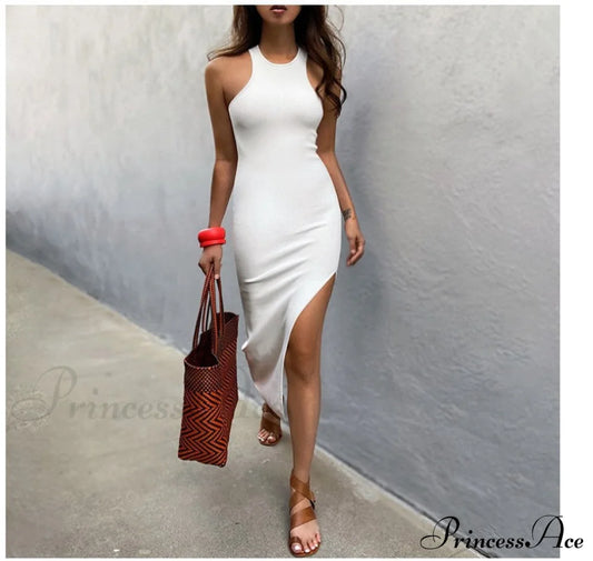 Simple And Sexy Charming High-Slit Midi Dress White / S Casual Dresses