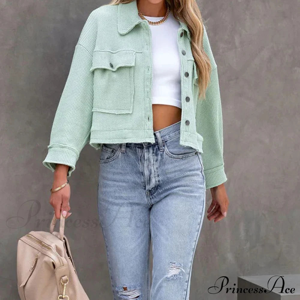 Simple Casual Mini Short Jacket Green / S