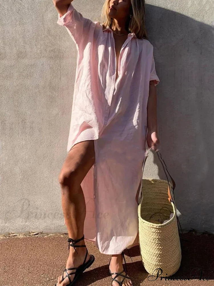 Simple Concept Stylish Maxi Shirt Dress Dresses