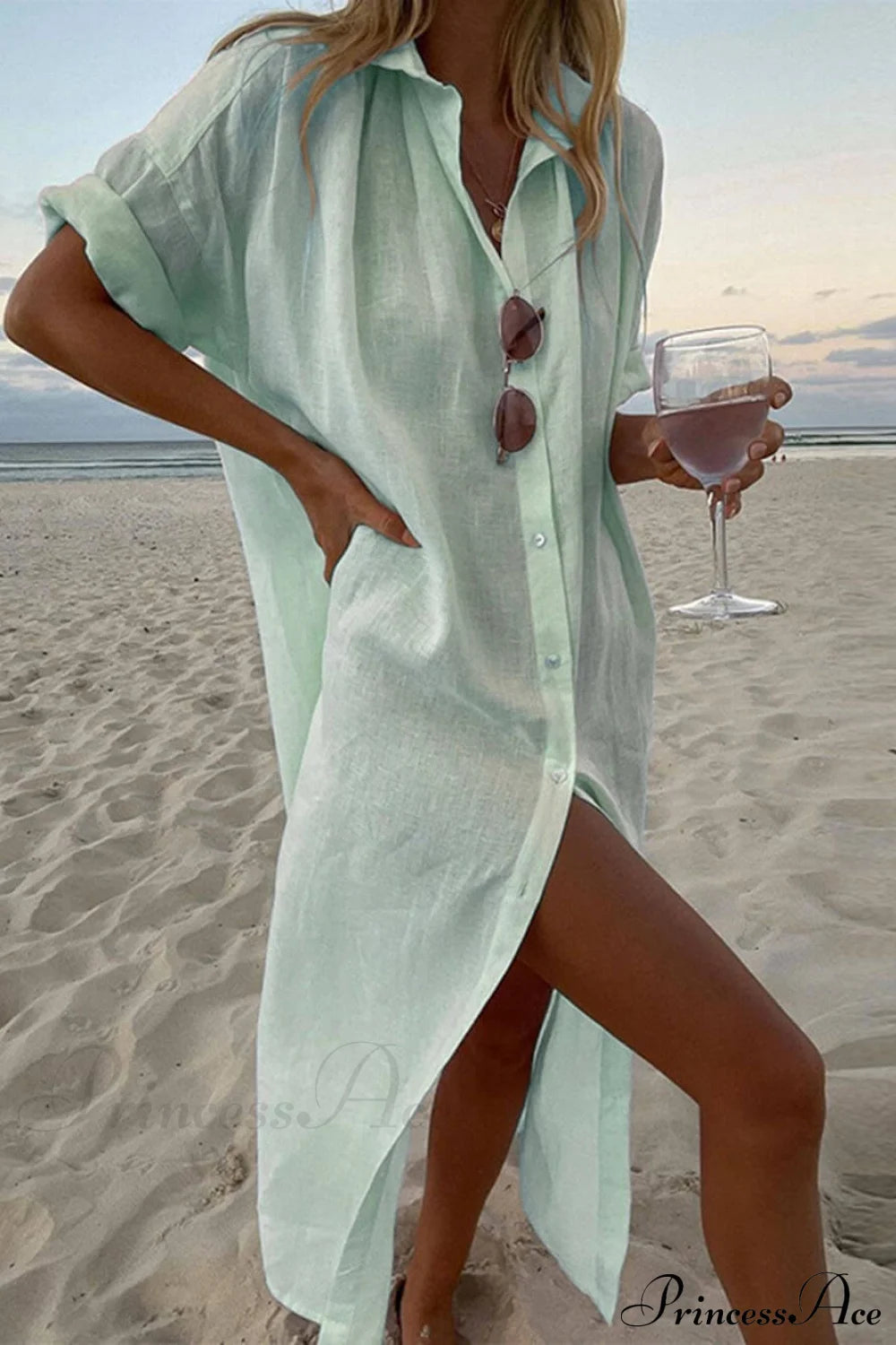 Simple Concept Stylish Maxi Shirt Dress Green / S Dresses