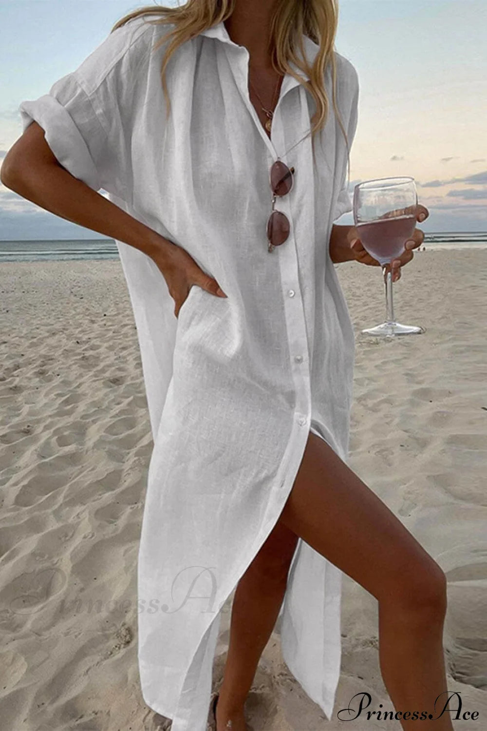 Simple Concept Stylish Maxi Shirt Dress White / S Dresses