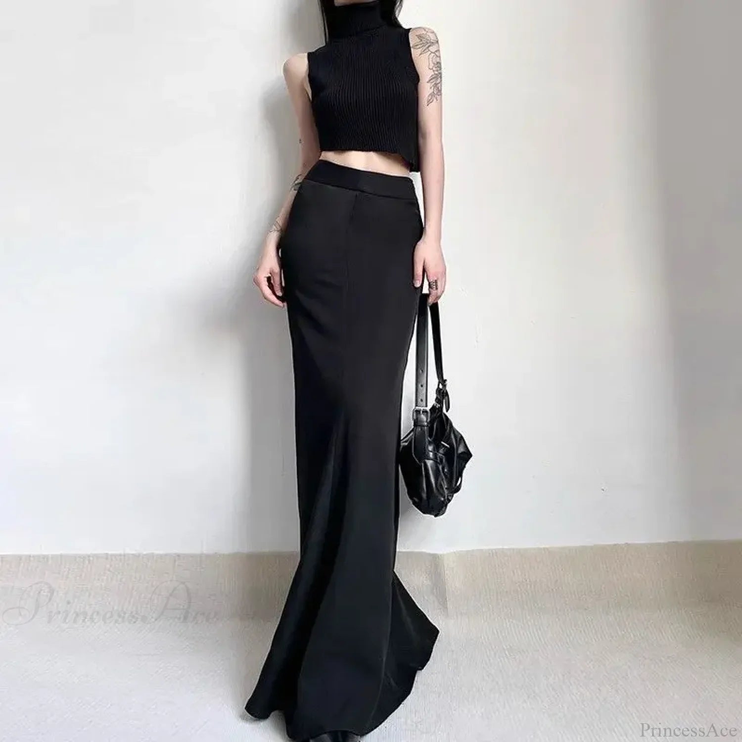 Simple High Waist A-line Skirt Black / S